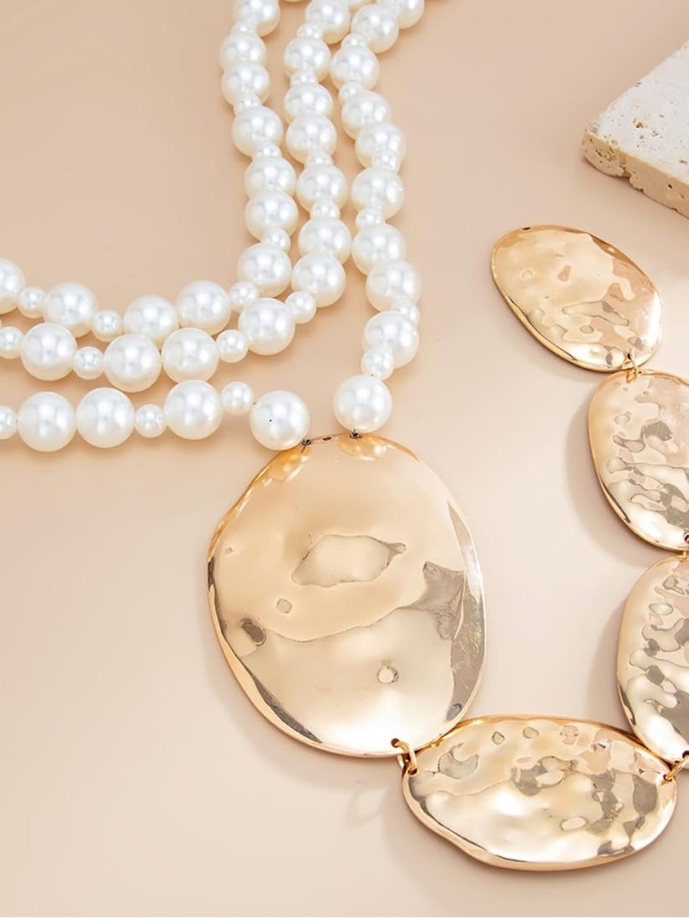Layered Pearl & Gold Statement Necklace | Runway Glam Jewelry - Picture 6 of 8